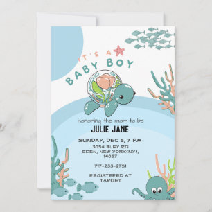 Under Sea Blue Watercolor Baby Shower for Boys Inbjudningar