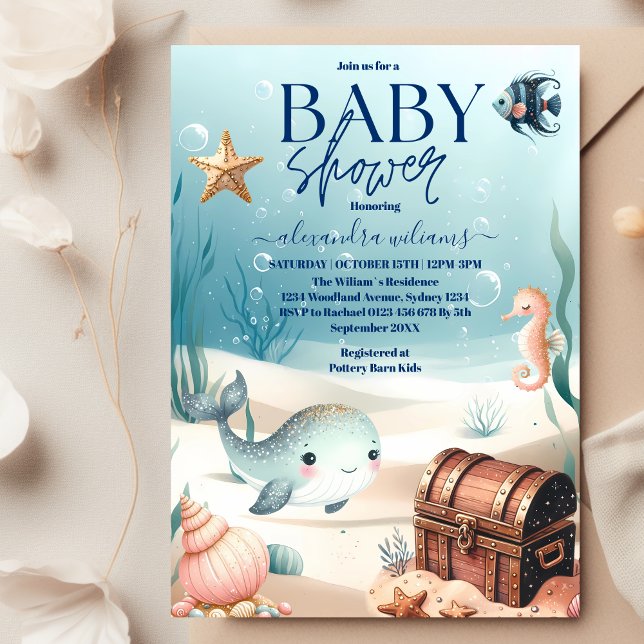 Under Sea Blue Watercolor Baby Shower Inbjudningar (Skapare uppladdad)