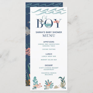 Under Sea Blue Watercolor Oh Boy Shower Menu Meny