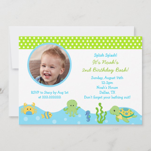 Under Sea Boy Foto Birthday-inbjudan Inbjudningar (Framsida)