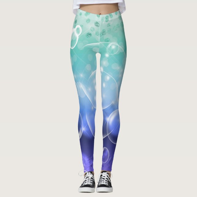 Under Sea Bubbles Grönt & Lila Ocean Leggings (Framsida)