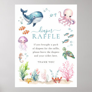 Under Sea Colorful Baby Shower Diaper Raffle Poster