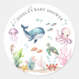 Under Sea Colorful Ocean Animals Baby Shower Runt Klistermärke