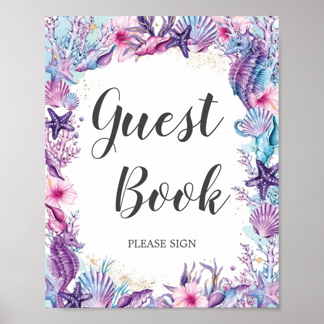 Under Sea Corals Snäcka Lila Rosa Guestbook Poster (Framsidan)