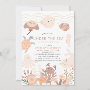 Under Sea Creaters Rosa Boho Baby Shower Inbjudningar