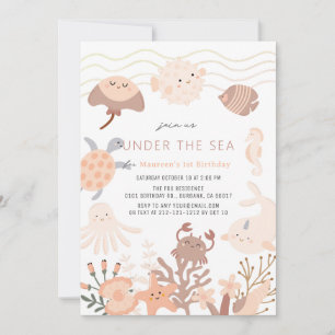 Under Sea Creates Rosa Girl Birthday Inbjudningar
