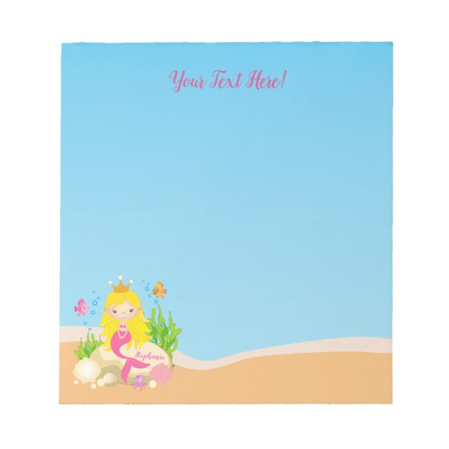 Under Sea Cute Blonde-Sjöjungfruns eget namn Anteckningsblock (Framsida)