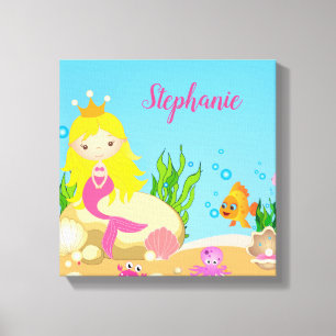 Under Sea Cute Blonde-Sjöjungfruns eget namn Canvastryck
