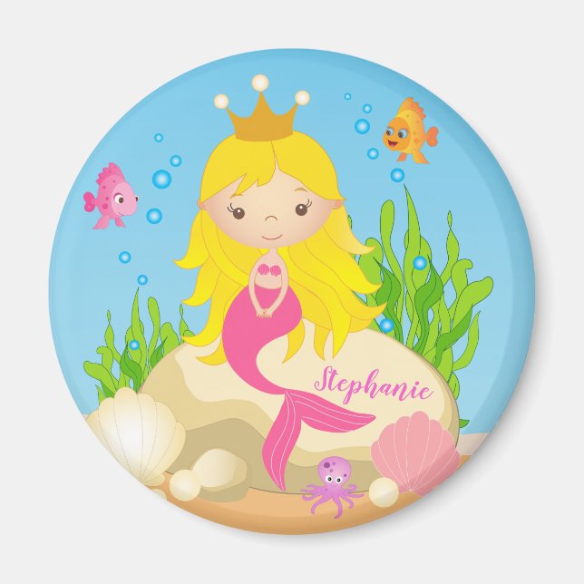 Under Sea Cute Blonde-Sjöjungfruns eget namn Magnet (Framsidan)