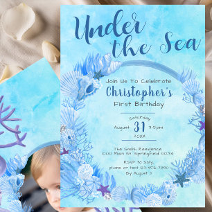 Under Sea Cute Blue Boy:s första födelsedag Party Inbjudningar