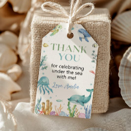 Under Sea Cute Ocean Animal Birthday Tack Presentetikett