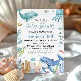 Under Sea Cute Ocean Animals Baby Shower Inbjudningar