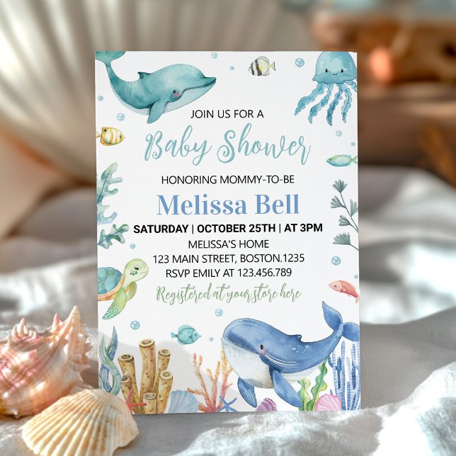 Under Sea Cute Ocean Animals Baby Shower Inbjudningar (Skapare uppladdad)