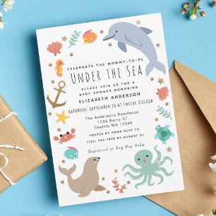 Under Sea Cute Ocean Animals Baby Shower Inbjudningar