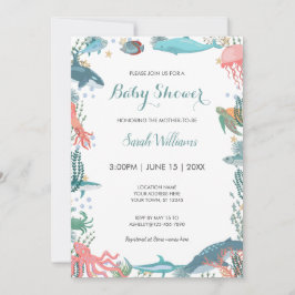 Under Sea Cute Ocean Animals Baby Shower OSA Inbjudningar