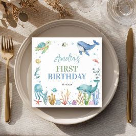Under Sea Cute Ocean Animals Birthday Napkins Pappersservett