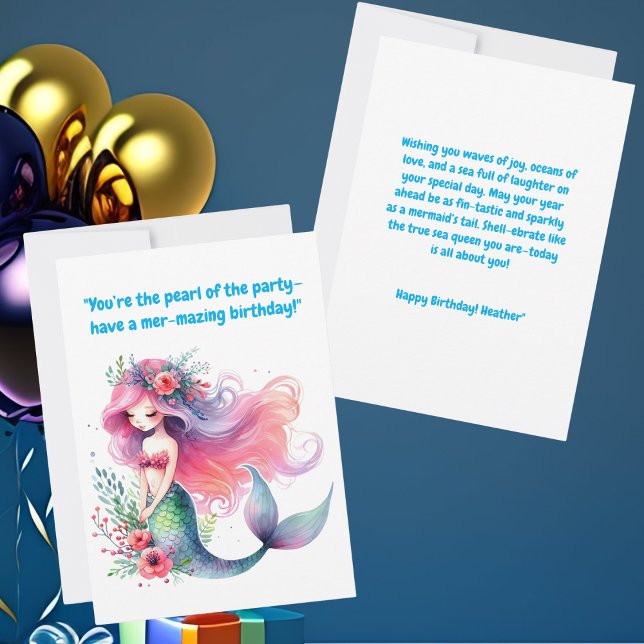 Under Sea Cute Sjöjungfru Birthday Greeting Card Kort (Skapare uppladdad)