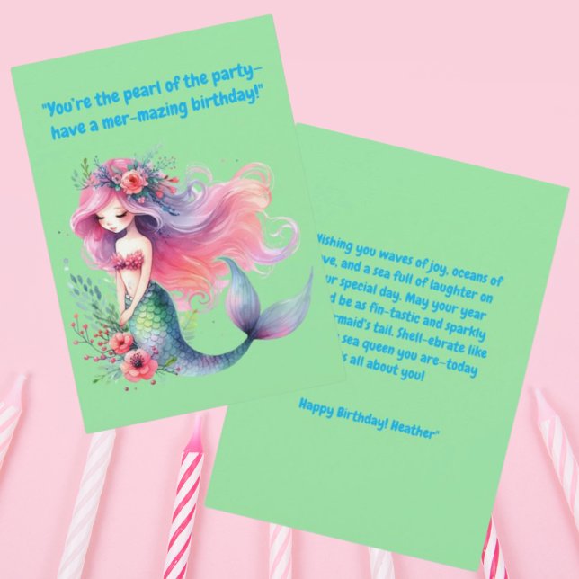 Under Sea Cute Sjöjungfru Birthday Greeting Card Kort (Skapare uppladdad)
