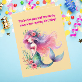 Under Sea Cute Sjöjungfru Birthday Photo Hälsning Kort