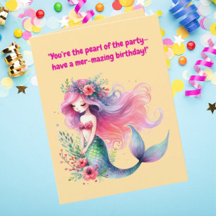 Under Sea Cute Sjöjungfru Birthday Photo Hälsning Kort
