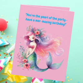 Under Sea Cute Sjöjungfru Birthday Photo Hälsning Kort