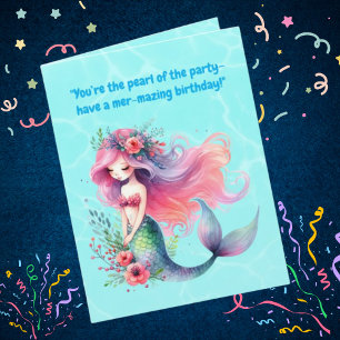 Under Sea Cute Sjöjungfru Birthday Photo Hälsning Kort