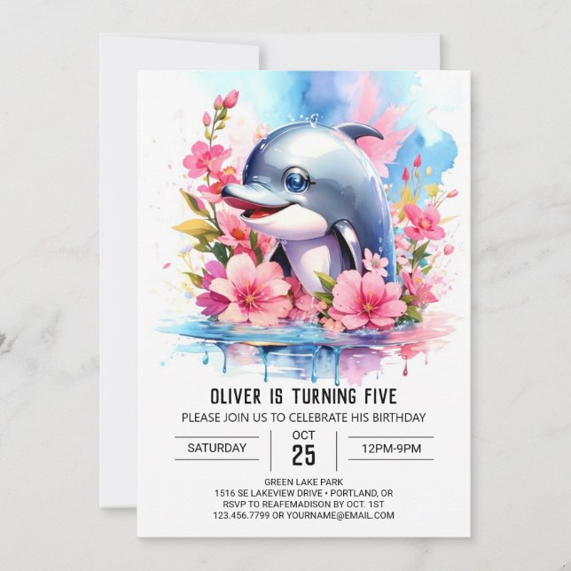 Under Sea Dolphin Birthday-inbjudan Inbjudningar (Framsida)