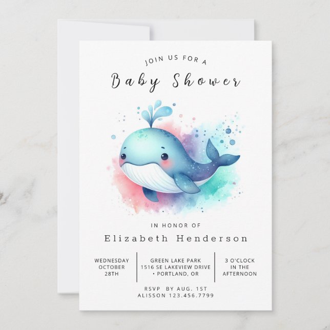 Under Sea Editable Whale Baby Shower Inbjudningar (Framsida)