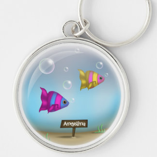 Under Sea Fish Bowl Design - Premium Keychain Rund Silverfärgad Nyckelring