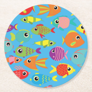 Under Sea Fish Födelsedagsfest Underlägg Papper Rund