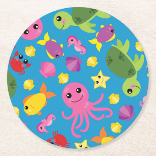 Under Sea Fish Födelsedagsfest Underlägg Papper Rund