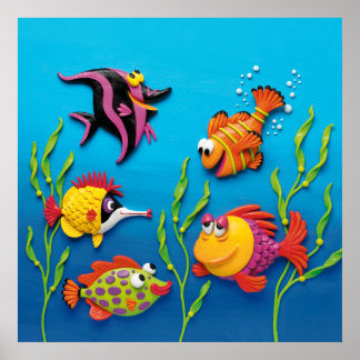Under Sea Fish Pojke Shower Nursery Poster