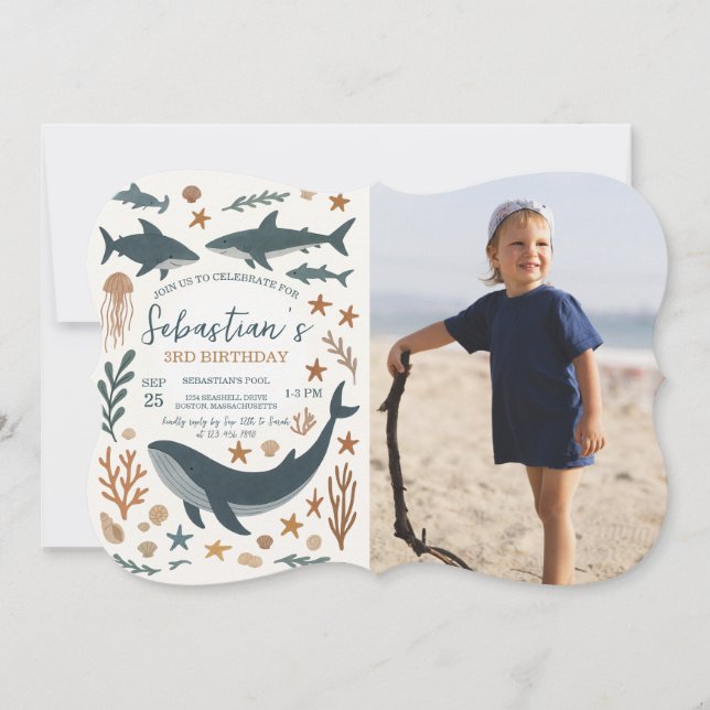 Under Sea Födelsedagsfest Photo Call Inbjudningar (Framsida)