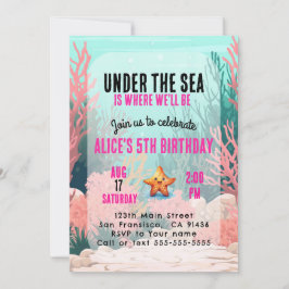 Under Sea Girl Birthday bjudande Rosa Inbjudningar