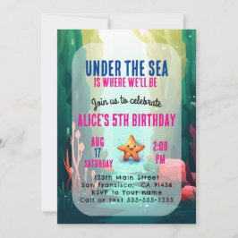 Under Sea Girl Birthday bjudande Rosa Inbjudningar