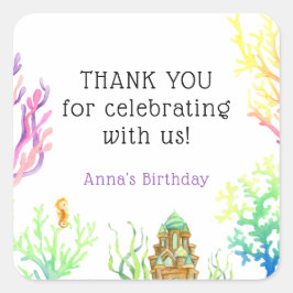 Under Sea Girl Birthday Fyrkantigt Klistermärke