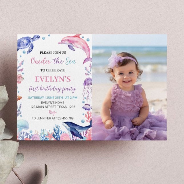 Under Sea Girl First Birthday Photo Investigation Inbjudningar (Skapare uppladdad)