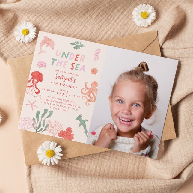 Under Sea Girl Födelsedagsfest Photo Inbjudningar (Skapare uppladdad)