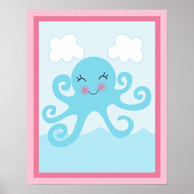 Under Sea/Girl/Octopus/Rosa Art Poster (Framsidan)