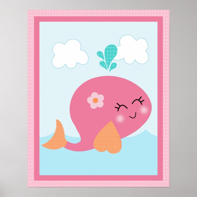 Under Sea/ Girl /Sjöliv/Rosa Whale Art Poster (Framsidan)