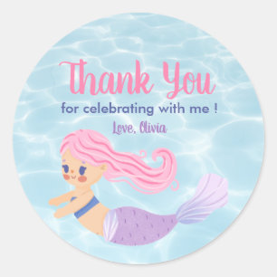 Under Sea Girls Sjöjungfru Birthday Tack Runt Klistermärke