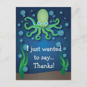 Under Sea Grönt Octopus Tack Postcard Vykort