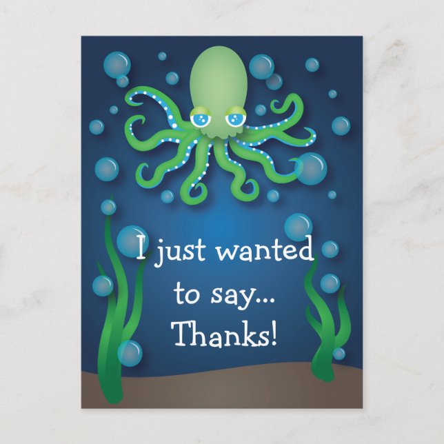 Under Sea Grönt Octopus Tack Postcard Vykort (Framsida)