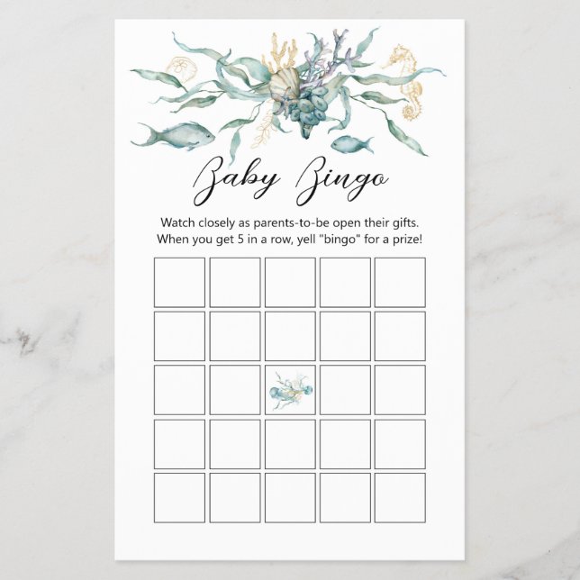 Under Sea Jellyfish Baby Bingo Card Game Board Flygblad (Framsidan)