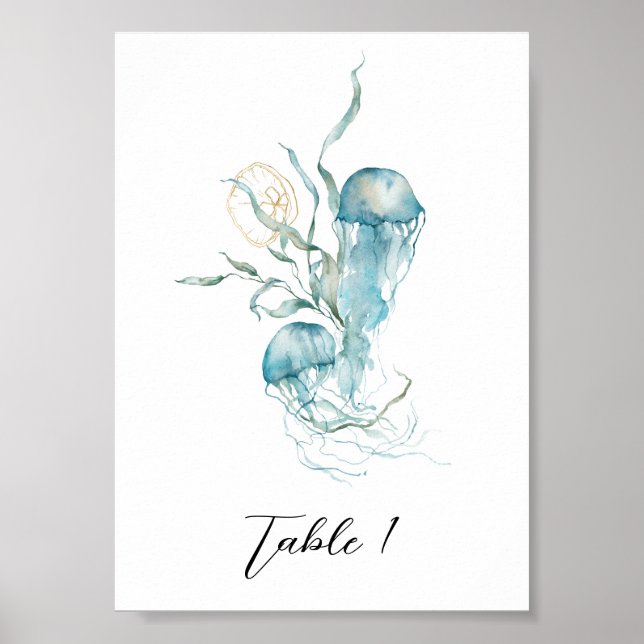 Under Sea Jellyfish Bordsnummer Sign Poster (Framsidan)