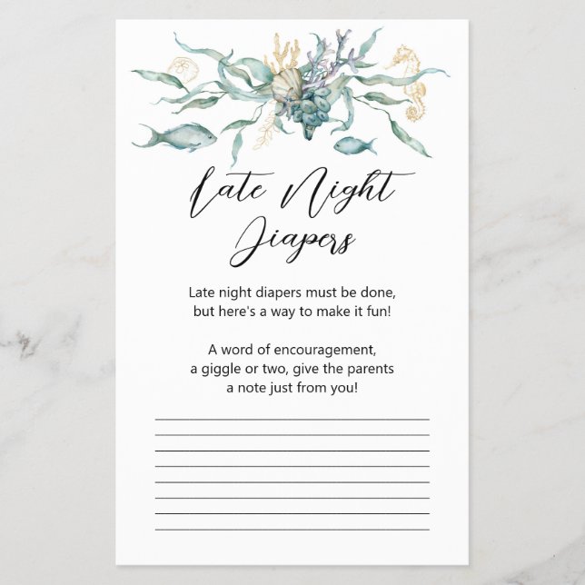 Under Sea Jellyfish Late Night Diaper Card Flygblad (Framsidan)