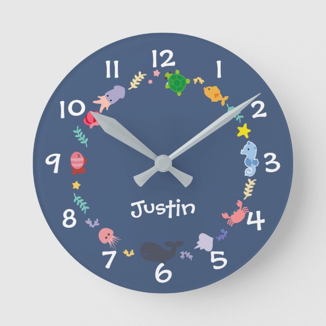 Under Sea Kids Nursery Wall Clock Rund Klocka (Framsida)