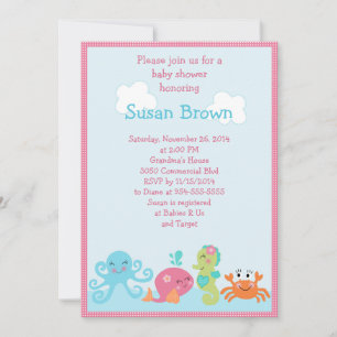 Under Sea life/Girl Baby Shower bjudning 2 Inbjudningar