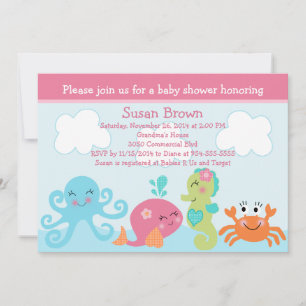 Under Sea Life/Girl Baby Shower-inbjudan Inbjudningar