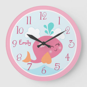 Under Sea Life Rosa Whale Barn Baby Clock Stor Klocka